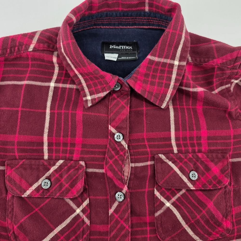 Marmot Womens XS Plaid Flannel Button Down Shirt Burgundy Long Sleeve Hiking